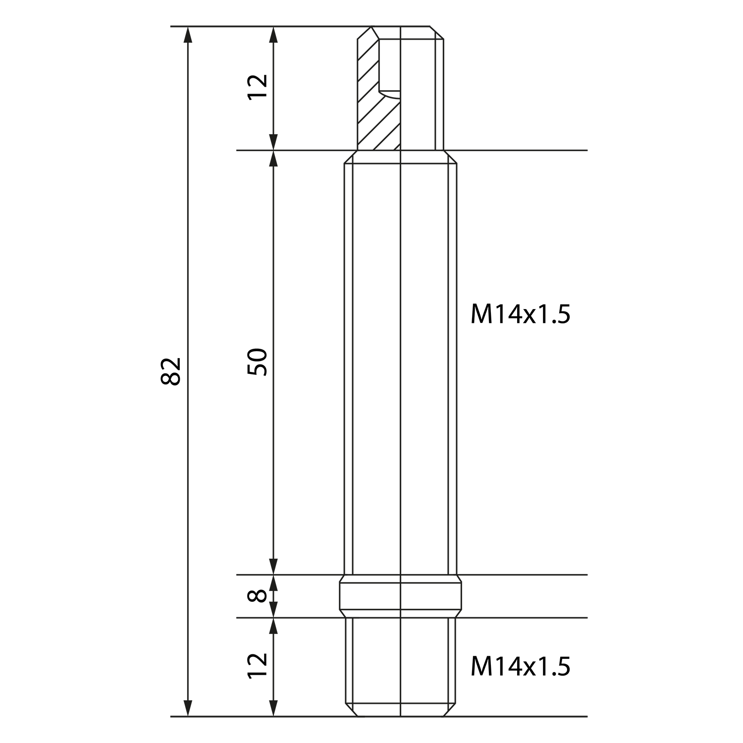 Hub stud for alloy wheels, thread M14x1.5, length 82 mm, allen key CH5